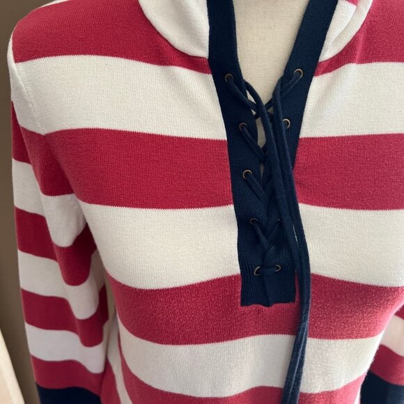 Chaps Women's Hooded Striped Sweater, Size Small - Picture 2 of 6